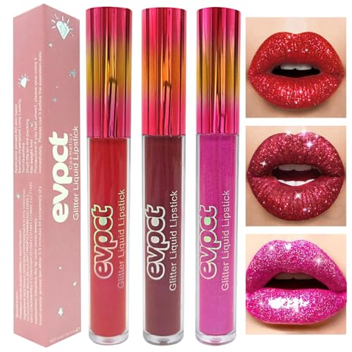 Likesing 3 Piezas Pintalabios Permanente Purpurina Rojo Labiales Mate Larga Duracion Labial Lip Tint Gloss Stain Brillo Tinta Barra de Labios Tinte Labios Lipstick Set Kit Maquillaje Mujer Regalo
