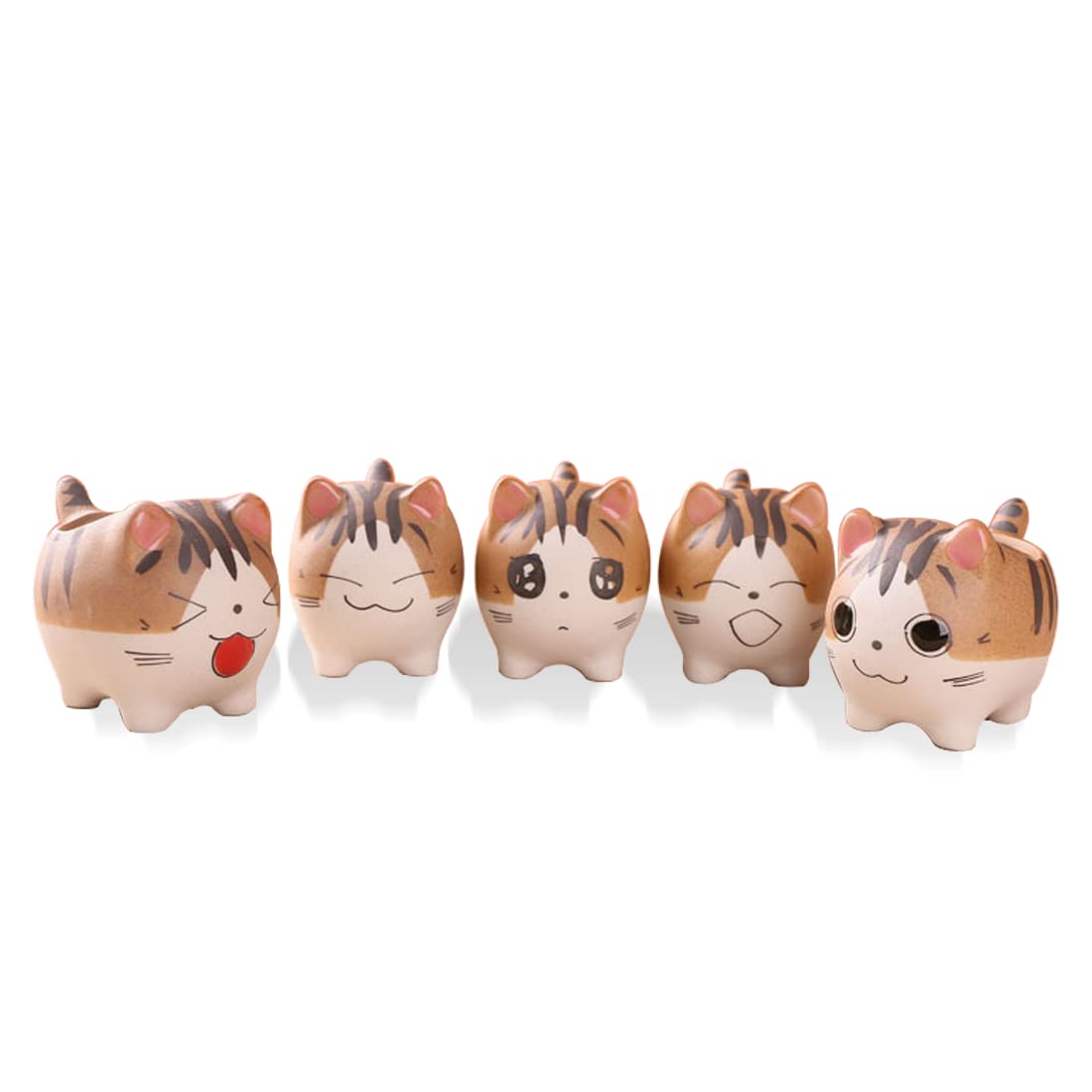 Mini Cute Cat Cartoon Ceramic Succulent Pots Planters with Drainage Hole for Small Plants Animal Lovers Home and Office Desk Decoration Set of 5