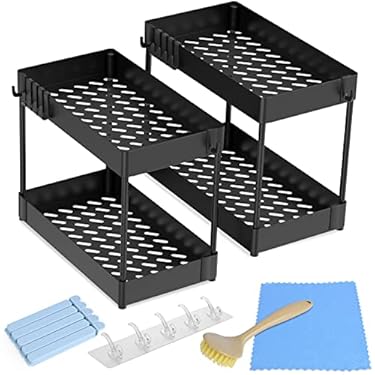 AMAZON - 2-Pack Under Sink Organizer, Bathroom Organizer, Comes with 4 practical gifts, Cabinet Organizer, Suitable for Multifunctional storage rack for kitchens, bathrooms, countertops, and under counters
