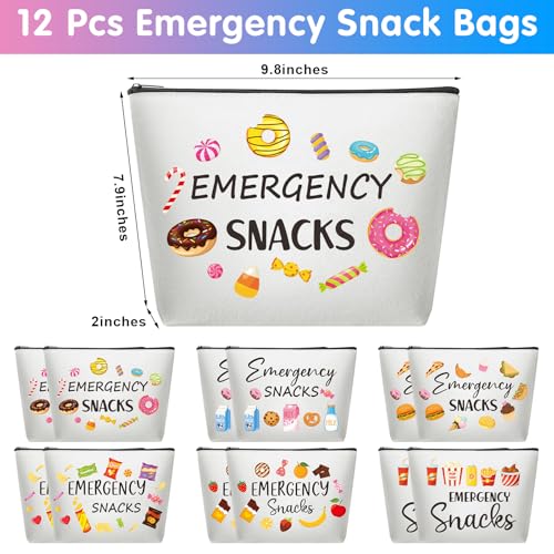 12 Pcs Emergency Snack Bags Bulk Food Makeup Bag Foodie Zipper Cosmetic Pouch Reusable Emergency Snack Pouch for Women Girls Trip Gifts Favors School Work Travel Organizer3