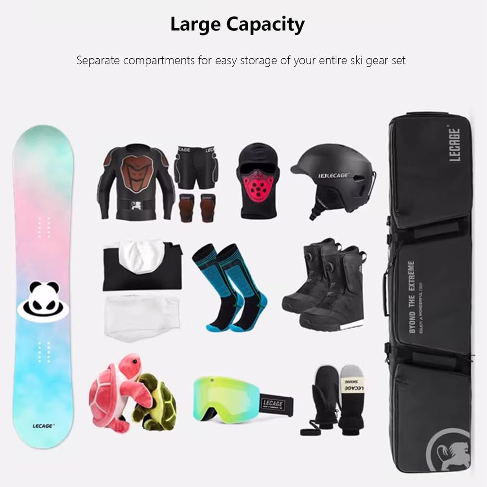 Borsa da Snowboard con Ruote per Viaggi Aerei, Borsa da Sci Doppia con Ruote Impermeabile per 2 Set di Sci/Snowboard Singolo, Scarponi, caschi, Occhiali Fino a 170 cm