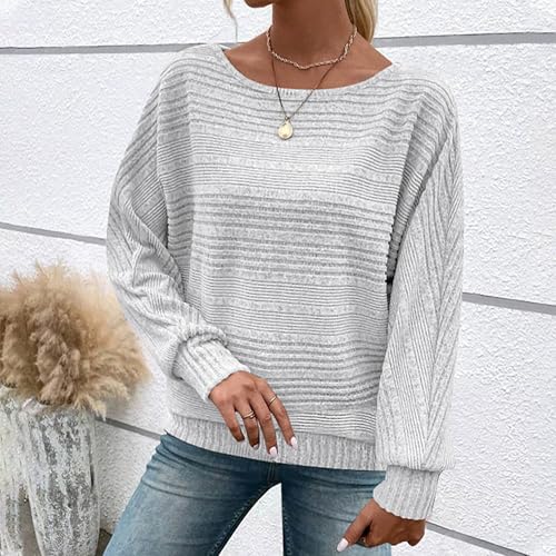 Ribbed Knit Tops Sweaters for Women Boat Neck Batwing Long Sleeve Sweater Pullover Loose Fit Knit Casual Tops Tunics2