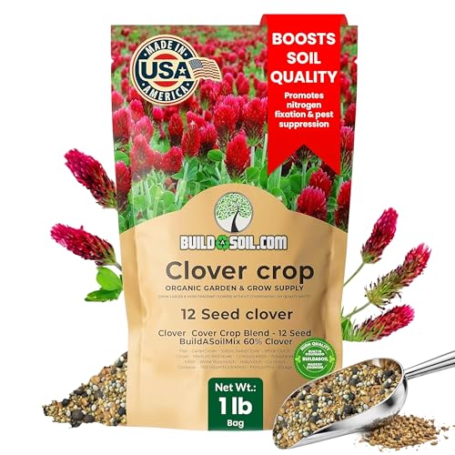 BuildASoil No-Till 60% Clover Seed Mix 12 Species Cover Crop Seed Blend | No Mow Ground Cover Seeds for Lawn Garden & Raised Beds | White & Red Clover Seeds for Lawn (1 lb)