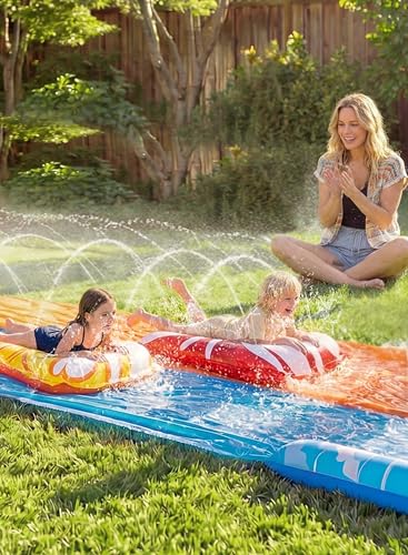 JOYIN 685 cm Rutsche und Wasserrutsche mit 2 Bodyboards, Rasen-Wasserrutsche mit eingebautem Sprinkler für Sommer-Wasserspaß im Garten für Kinder und Erwachsene