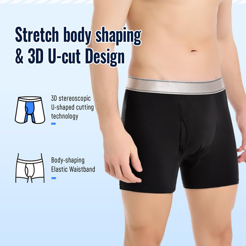 Carer Incontinence Underwear for Men Washable with Front Fly Mens Incontinence Underwear for Bladder Leak Proof Underwear for Men Absorbency 150ml Waterproof Mens Incontinence Boxer Briefs, XL