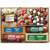 The Wisconsin Cheeseman 7-Piece Terrific Treats Assortment – Summer Sausage Meats and Cheeses Gift Basket with Mustard, Candies, and Charcuterie Snacks – Holiday Gift for Adults, Women, and Men