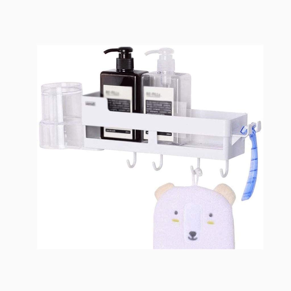 Generic Bathroom Corner Shelf Wall-Mounted Drain Rack Adhesive Shower Caddy with 4 Hooks Bath Storage Basket Kitchen Storage