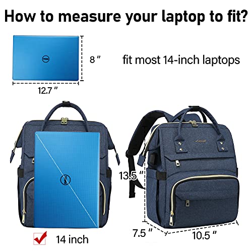 Lovevook Laptop-rugzak voor dames, 35,5 cm (14inch), waterdicht, met USB-oplaadaansluiting, rechthoekige schooltas, schoolrugzak, voor studenten, leraren, voor universiteit, werk - Image 6