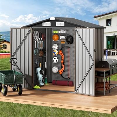 GVDV 6x4 FT Outdoor Metal Storage Shed, Durable Garden Shed with Updated Frame Structure for Backyard, Patio, Tool Storage, All-Weather Shelter for Bike, Gardening Tools, Equipment, Pet