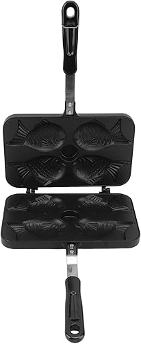 Miniatura 4 de Taiyaki japonés panqueque de aleación de aluminio 4 rejillas antiadherente doble cara Waffle Pan con mango negro anti escaldado