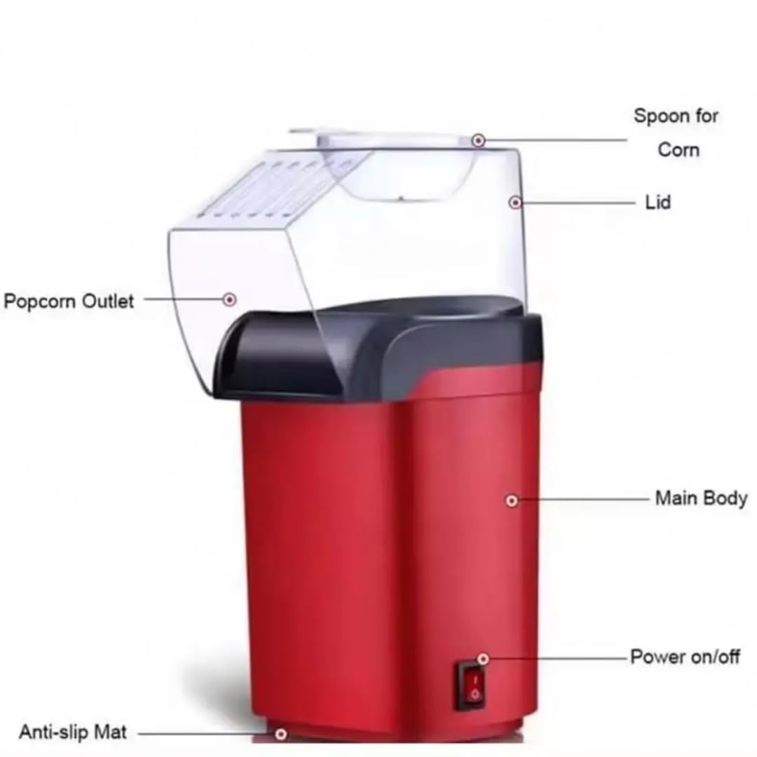 Popcorn 1200 W per fare popcorn in 2 minuti - Palcorn elettrico con tazza dosatrice - Fai dei deliziosi popcorn con il palcorn aria calda (rosso)