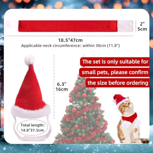Katzen Hunde Weihnachtskostüm, Haustier Kostüm Weihnachten Kleidung Weihnachtsmütze und Schal für Klein Hund Katze, Rot Katzenbekleidung Hundebekleidung Lustig Mütze Deko Weihnachts Outfit Geschenk