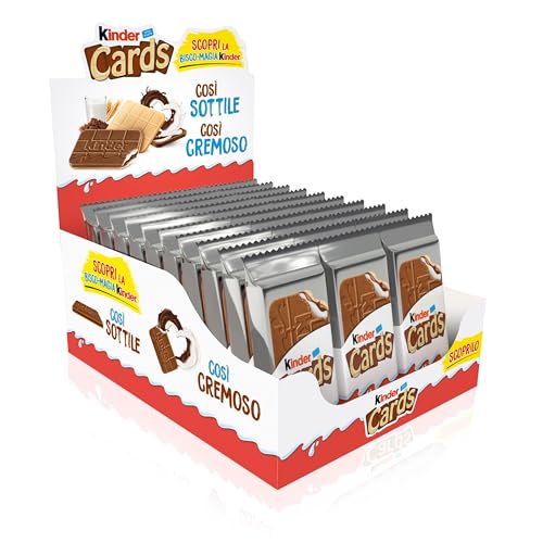 Kinder Cards - 60 Biscotti a Cialda Croccante con un Ripieno Cremoso al Latte e Cacao, Ideali come Snack e Merenda, 30 Confezioni Monoporzione da 25,6 gr