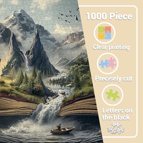 Rompecabezas Fantasy Mountain Book para adultos, 1000 piezas. Rompecabezas de paisaje mágico con cascada, planta, bosque y lago. miniatura 4