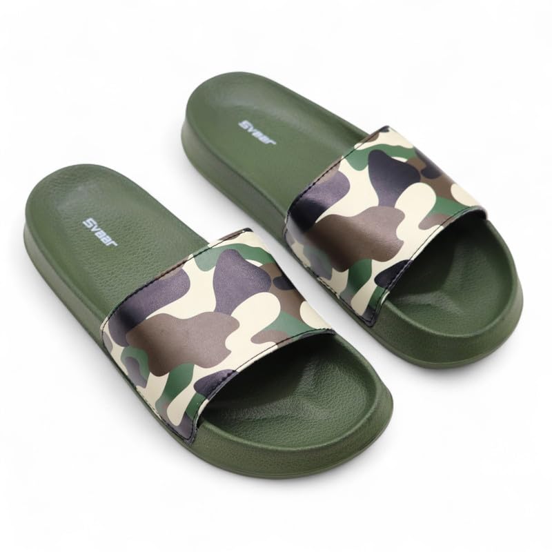 Image of SVAAR Men's Camouflage Printed Slides | Soft Cushioned Slip-On Slippers for Casual, Indoor & Outdoor Use
