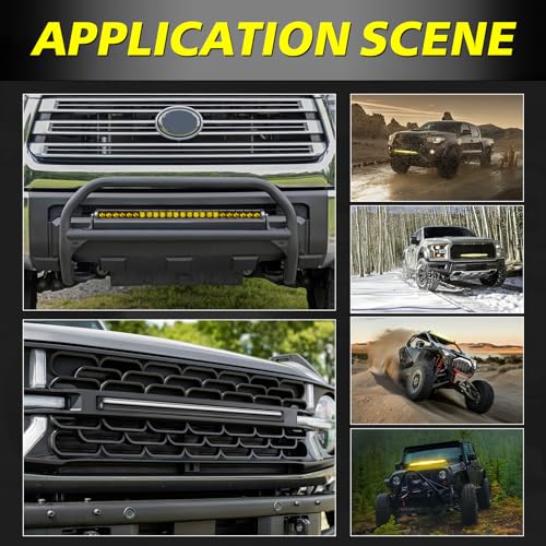 Image of 30 inch 168W Amber Single Row LED Light Bar w /Wiring Kit & Cover | Spot Flood Combo, High Intensity OSRAM LED Off Road Driving Bumper Grill Roof Light Bar for UTV Truck Pickup SUV
