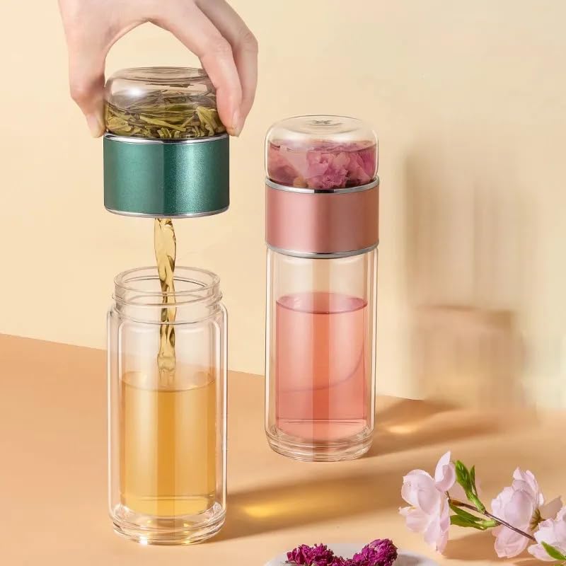 Image of 420ML Double-Layered Insulated Glass Tea Infuser Bottle | Tea & Water Separation Design for Loose Tea, Detox, & Fruit Water | Portable Glass Cup for Travel, Camping & Gifting