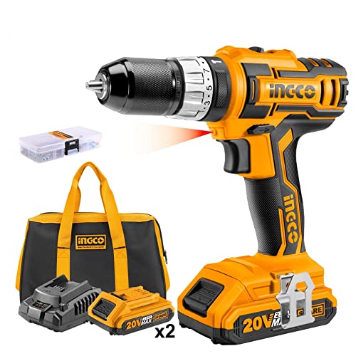Image of INGCO CIDLI 2002 Lithium-ion Impact Drill Cordless 18+1+1 Torque Settings 22500 /min Impact Rate 2.0 Ah Battery 2 Speed Gear CR-V Bits Compact Kit for Home Improvement & Industrial Use