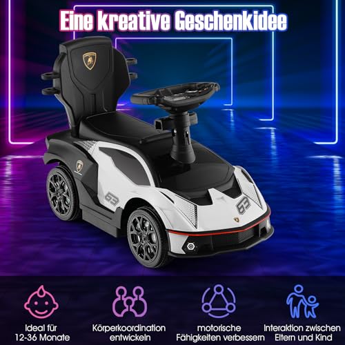 DREAMADE Rutschauto Lamborghini, 3 in 1 Rutschfahrzeug mit Schiebestange, Hupe, Stauraum & Verstellbarer Fußablage, Schiebeauto für Kinder 12-36 Monate – Bild 8