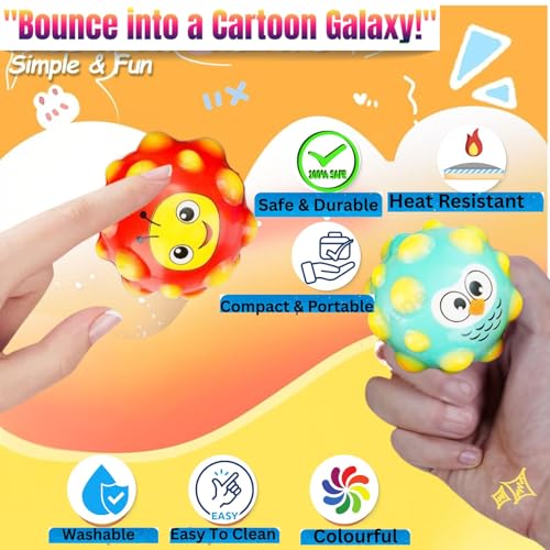 Image of Graphene Bouncing Moon Ball Soft Rubber 3D Pop Cartoon Animal Printed Space High Jumping Bubble Moon Ball for Kids Adults Pets Space Galaxy Bouncy Balls Toys (Pack of 1) Multicolour