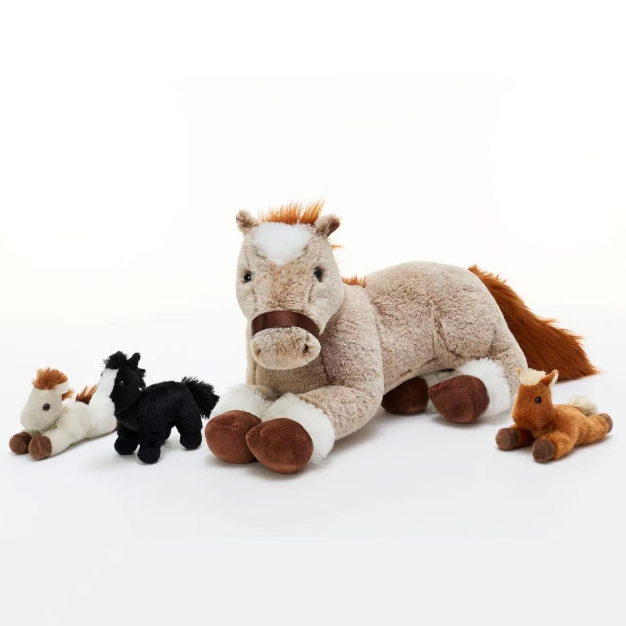 MorisMos 45cm Horse Teddy Soft Toy with 3 Babies inside, Cuddly Pony Plush Stuffed Animal, Realistic Kawaii Horse Present for Kids Children Birthday Christmas Decorations โ image 1