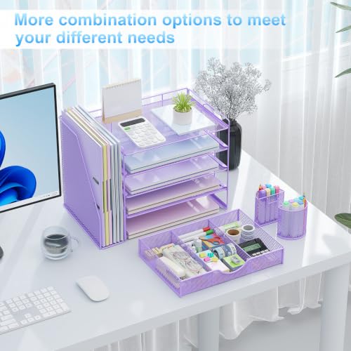 Image of gianotter 5-Tier Desk Organizer with Drawers and File Holders | Letter Trays and Pen Holders - Workspace Accessories for Office Supplies (Light Purple)