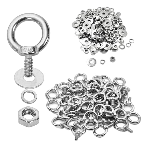48 Pack M6 Stainless Steel Eye Bolts with Nuts &amp; Washers, M6x0.55 L