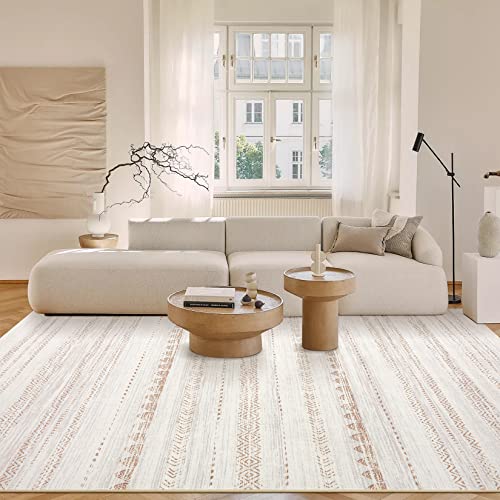 Nakagishi Area Rugs 9x12 Living Room: Washable Boho Large Neutral Modern Soft Farmhouse Rug Stain Resistant Indoor Floor Non-Slip Carpet for Bedroom Nursery Kids Playroom Office Dining Room- Brown - Image 5