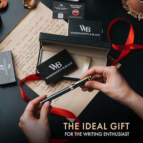 Image of Wordsworth & Black Luxury Fountain Pen Set for Writing, Broad Nib, Green | Gift for Men & Women, Brass Body, 18K German Iridium, Calligraphy, Converter + 24 Ink Cartridges, Refillable, Leak-Free