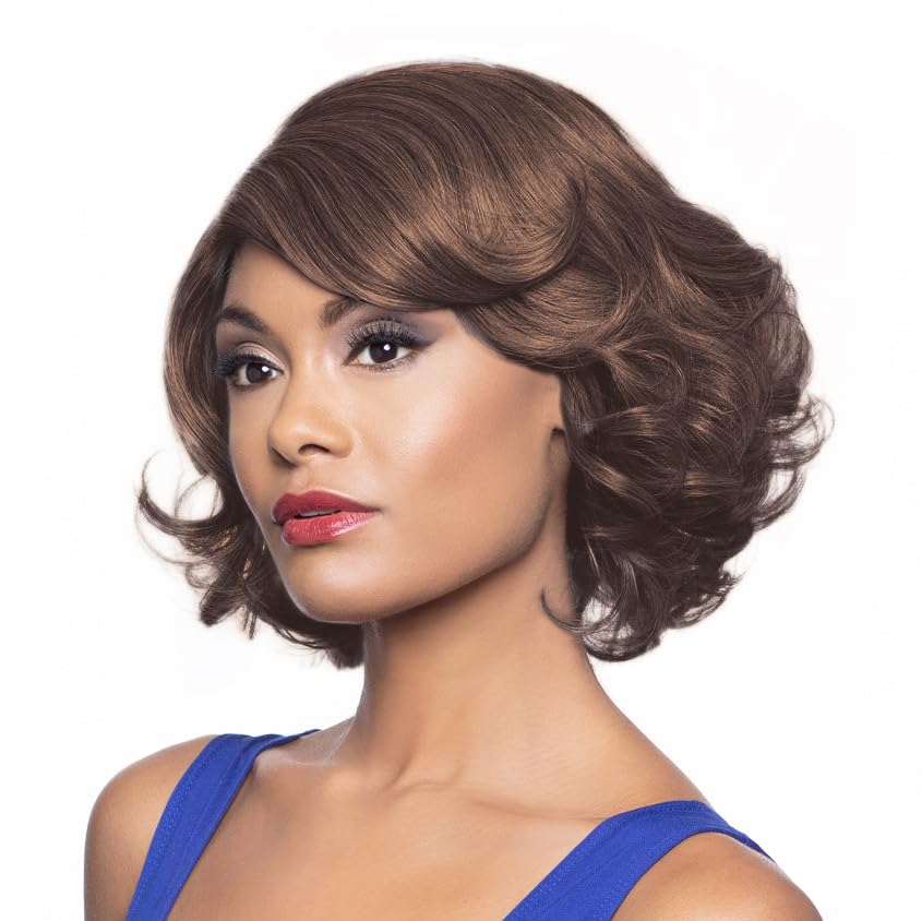 Foxy SilverYohanna Wig Color FS4/27 -Below the Chin Length Short Straight Lace Top Heat Resistant Synthetic African American Average Cap Bundle Maxwigs Hairloss Booklet