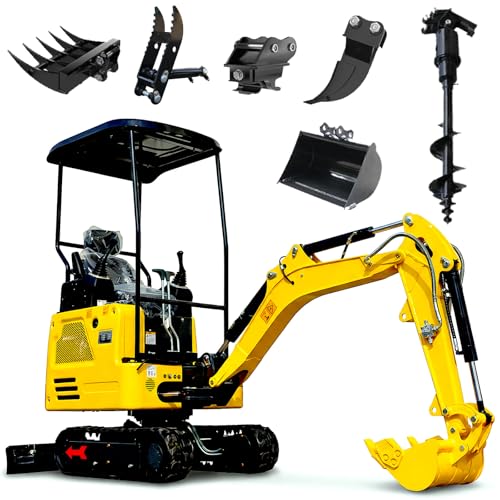 MachPro 1.8-Ton Commercial Mini Excavator with Kubota-D722 Diesel Engine (EPA Tier 4), Hydraulic Pilot Joystick Control, Retractable Chassis for Trenching, Landscaping (ndustrial yellow+6) (yellow+6)