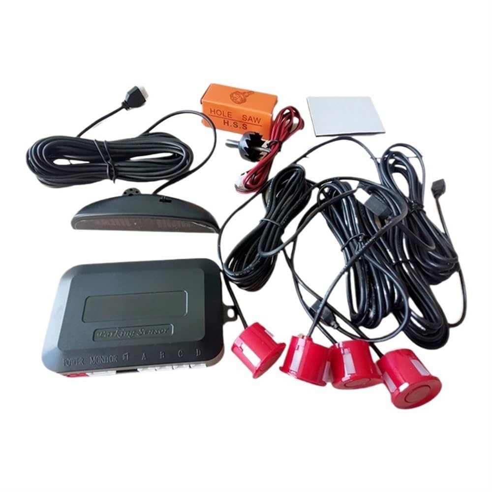 sensores Aparcamiento PDC Smart Parktronic para Coches de detección de Pantalla LED, Monitor de radares de estacionamiento inverso con 4 sensores(Red)