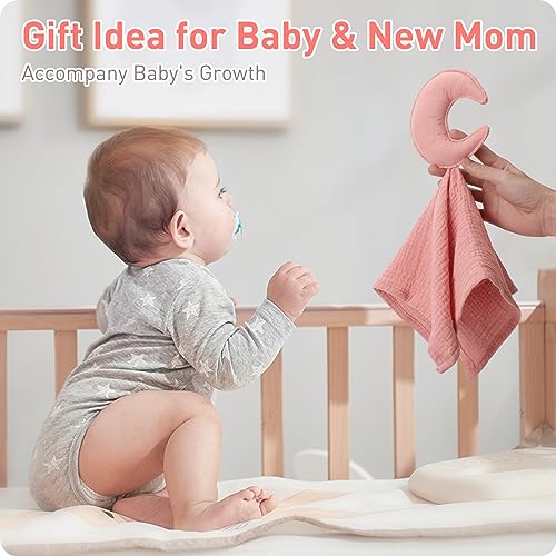 Image of Premium Soft Muslin Cotton Newborn Baby Loveys Security Blanket Muslin Soft & Breathable, Star & Moon Lovies for Baby New Born Boy Girl Unisex Baby Unique Neutral Presents for Babies Newborn Toddler