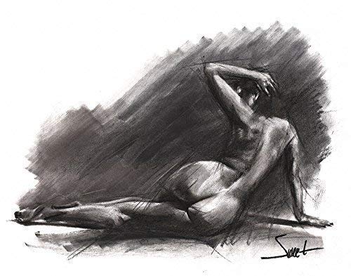 Charcoal Figure Drawing Art Print of Woman Lying Down