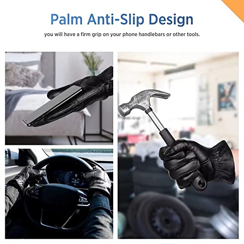 Image of Alepo Genuine Sheepskin Leather Gloves for Men, Winter Warm Touchscreen Texting Cashmere Lined Driving Motorcycle Gloves