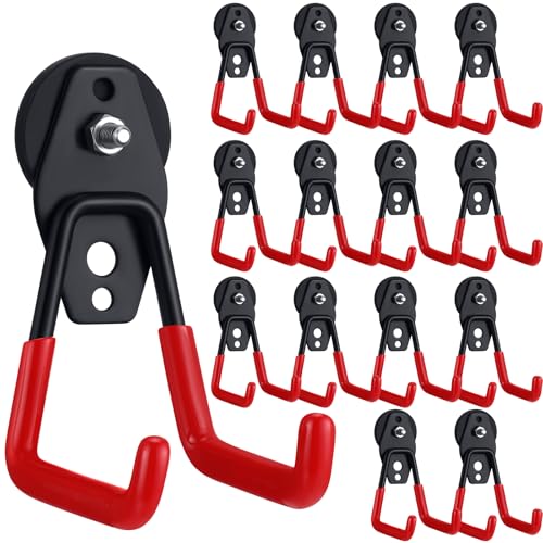 Image of Landhoow 14 Pcs Large Magnetic Hooks Heavy Duty Garage Magnet Hooks Strong Storage Utility Magnetic Hangers with Anti Slip Rubber Coating for Indoor and Outdoor Hanging (Red)