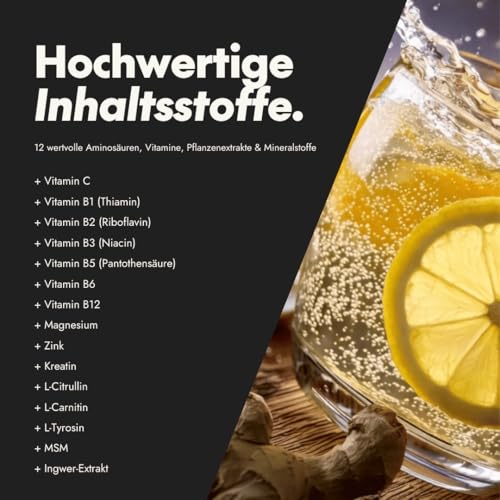 Serotalin Active Men T-Drink für Männer | Magnesium Komplex Pulver mit Kreatin, L-Citrullin, L-Tyrosin | Vitamin B Komplex | Vegan & Made in Germany | Zitrone-Ingwer