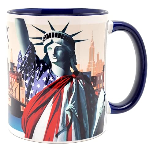 DESSAPT Arts - Statue de la Liberté, New York City - Mug Céramique 325 ml - Tasse-Cadeau Unique avec les Magnifiques Paysages New-Yorkais - Imprimé en France - Blanc...