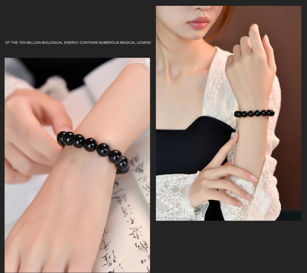 Natural Black Obsidian Bracelet Beaded Bracelets for Men and Women Stretch Bracelet Feng Shui Bracelet Obsidian Crystal,16mm