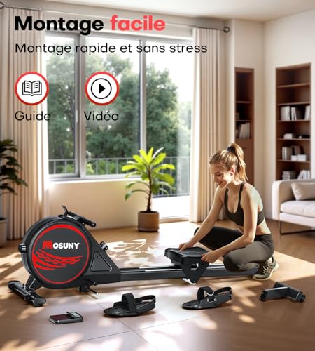 Rameur Musculation D'appartement, MOSUNY 16 Niveaux de Résistance Rameur Magnétique, Glissières doubles améliorées, Ultra silencieux, App-Compatible, LCD-Datenanzeige, Capacité de poids jusqu'à 160 kg – vue 8