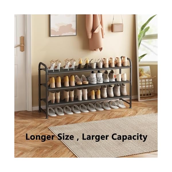 Shoe rack 3 tier long storage organizer wide metal shoe shelf for closet entryway black  urban country home decor