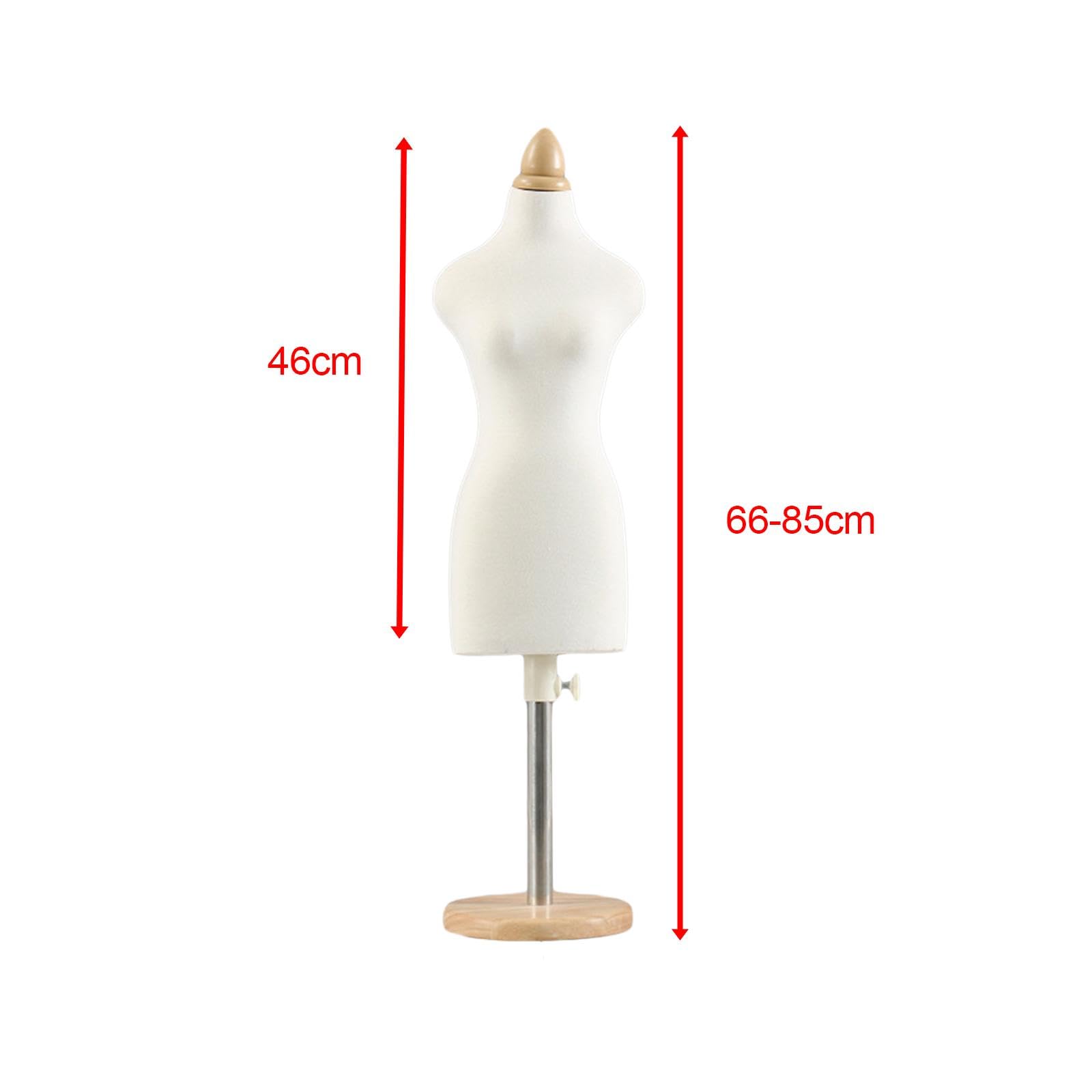 Puppenkleid Ständer Mini Dress Form Schneiderbüste Mannequin Torso Aus Holz für Puppenkleider für Puppenhaus Einrichtung Modellentwicklung Kinder Nähk, 46 cm runder Sockel