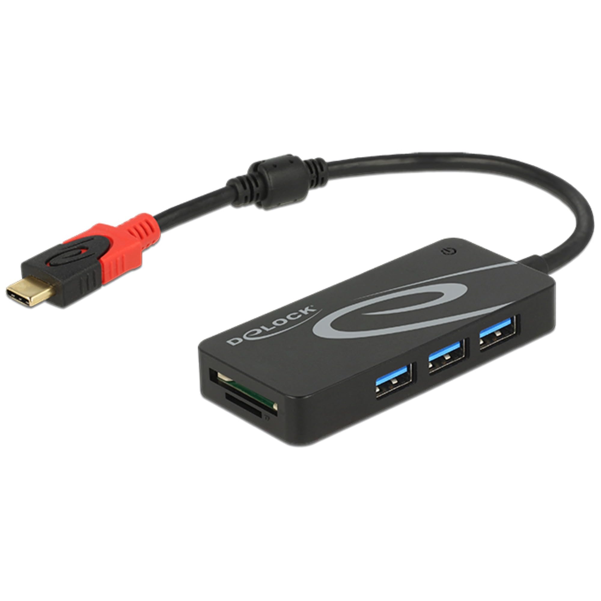 DELOCK HUB CONCENTRADOR USB 3.1 GEN 1 EXTERNO USB TYPE-Câ„¢ 3 X USB TIPO-A + LECTOR DE TARJETAS SD DE 2 RANURAS NEGRO