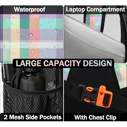 Clear Large Backpack for Stadium Events Transparent Backpacks PVC See Through Clear Bag for Concerts Work Festival Travel Colored Plaid3