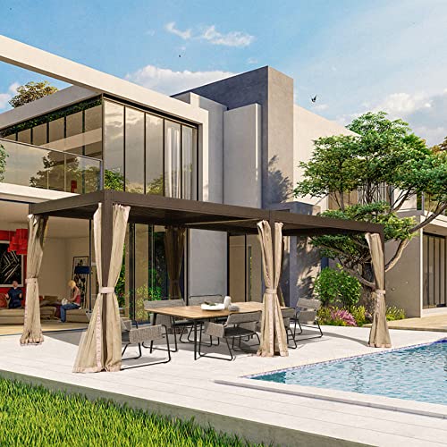 Domi Outdoor Living 12’ x 20’ Louvered Pergola with Adjustable Rainproof Roof, Outdoor Aluminum Frame Hardtop Gazebo for Backyard, Garden and Lawn w/Netting (Dark Brown) - Image 2