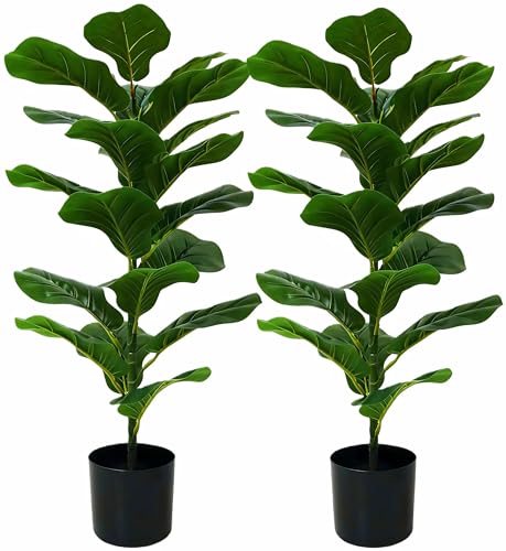 TALVADI 2 Pack Artificial Fiddle Leaf Fig Tree - 30" Fake Ficus Lyrata Artificial Tree in Pots, Fake Plants Indoor for Home or Office Decor, Artificial Plants Floor Housewarming Gift