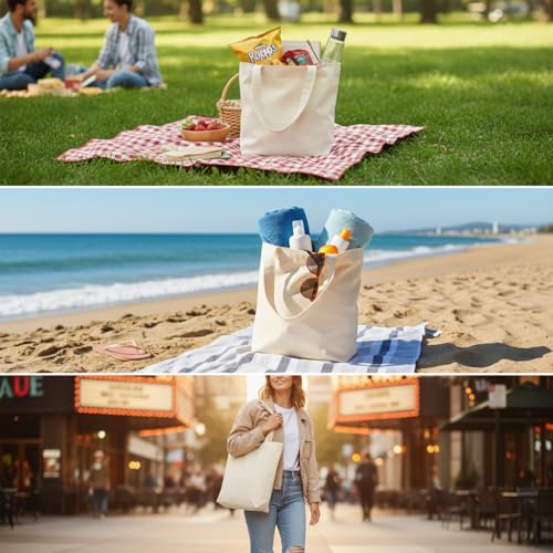 Image of 12x14 Inch Plain Canvas Tote Bag | 10 Pcs | 12 Pcs | 24 Pcs | 50 Pcs | 100 Pcs | 100% Organic Reusable 150 GSM Cotton Handbag for Shopping, Daily Use, Grocery, Craft Diy Painting and Storage