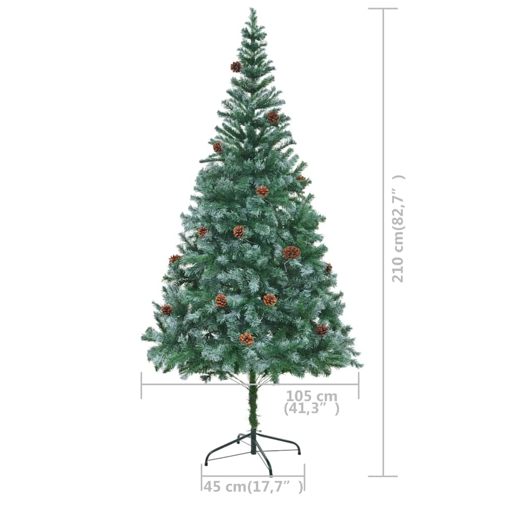 vidaXL Sztuczna choinka z lampkami, bombkami i szyszkami, 210 cm