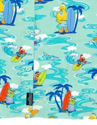 Image of Sesame Street Big Bird Cookie Monster Elmo Oscar the Grouch Matching Family Hawaiian Button Down Shirt Infant to Little Kid