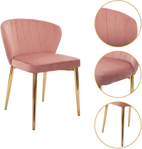 Miniatura 5 de CangLong Mid Century - Silla auxiliar tapizada de terciopelo con patas de metal, juego de 1, color rosa